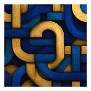 Elegant Celtic-Inspired Blue Gold Braided Abstract Photo Print