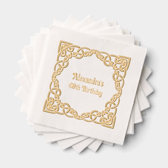 Elegant Celtic Knot Frame Birthday Party Foil Napkins (Insitu (Stacked))