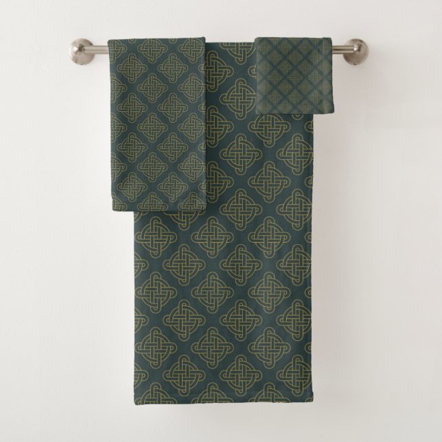 Elegant Celtic Knot Pattern Bath Towel Set (Insitu)