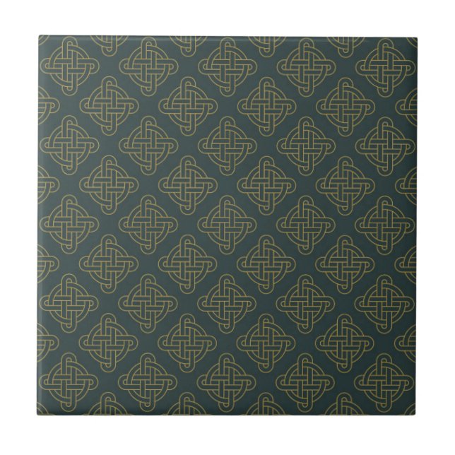 Elegant Celtic Knot Pattern Ceramic Tile (Front)