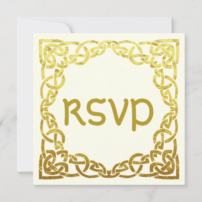 Elegant Celtic Wedding  Faux Gold Celtic Knot RSVP Invitation (Front)