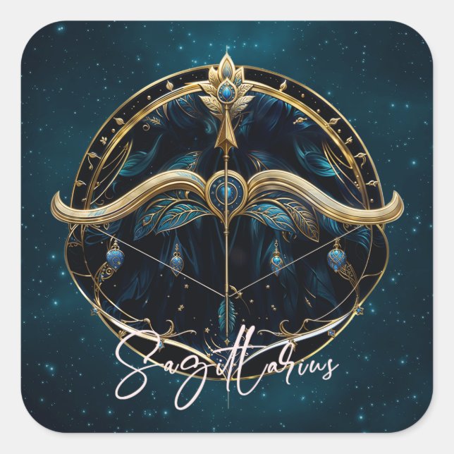 Elegant Centaur Zodiac Sign Black Gold Sagittarius Square Sticker (Front)
