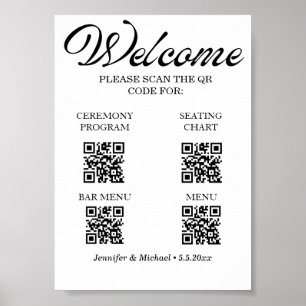 elegant ceremony&seating chart&bar&menu qr code  poster