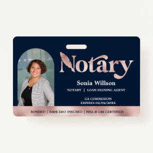 Elegant Certified Notary Public Loan Signing Agent ID Badge