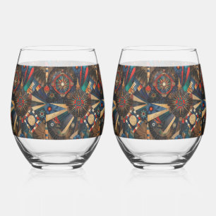 Elegant Cerulean "Ancient Indigenous Chronicles" 1 Stemless Wine Glass
