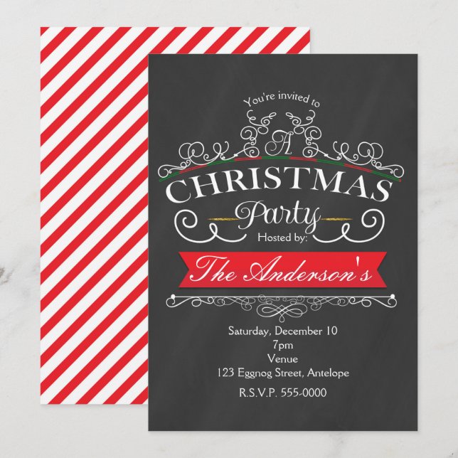 Elegant Chalk Christmas  Holiday Party Invitations (Front/Back)