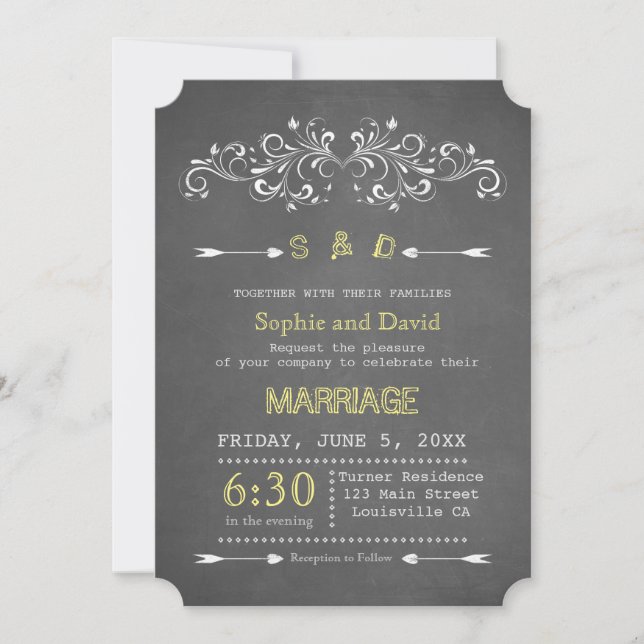 Elegant Chalk Flourish and Swirl | Wedding Invite (Front)