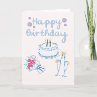 Elegant Chalk Style Birthday Cake Card - Flower Bo