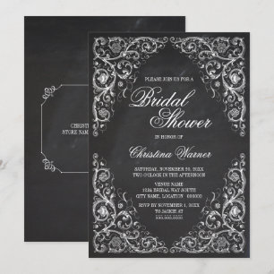 Elegant Chalkboard Corner Flourish Bridal Shower Invitation