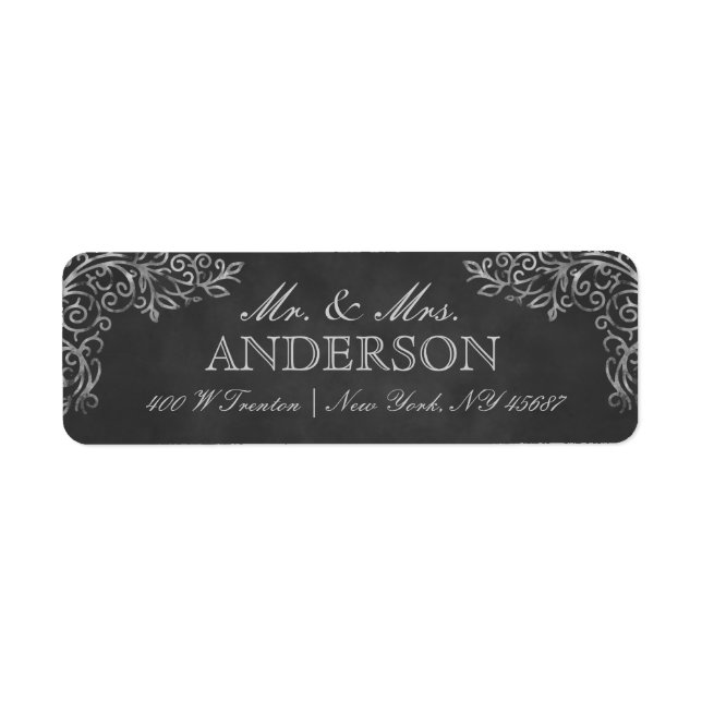 Elegant Chalkboard Filigree Return Address Labels (Front)