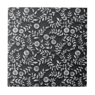 Elegant Chalkboard Floral Pattern Ceramic Tile