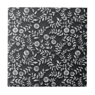 Elegant Chalkboard Floral Pattern Ceramic Tile