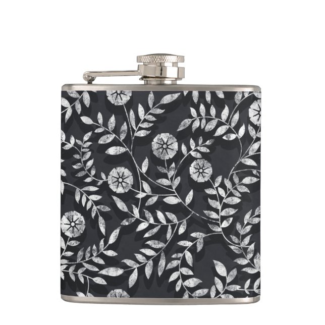 Elegant Chalkboard Floral Pattern Hip Flask (Front)