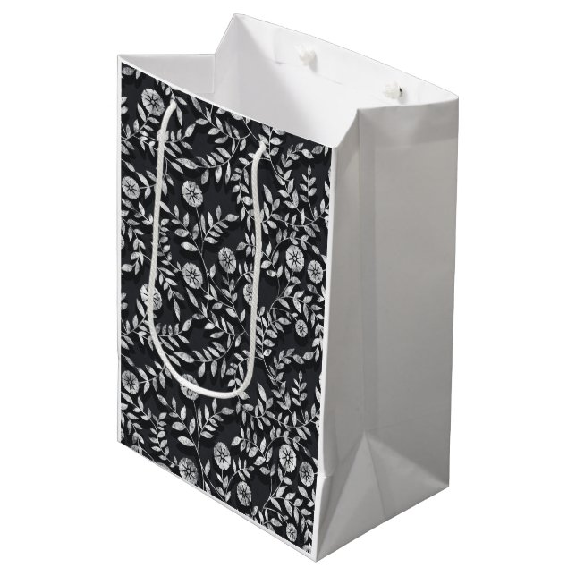 Elegant Chalkboard Floral Pattern Medium Gift Bag (Front Angled)