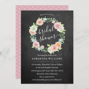 Elegant Chalkboard Floral Wreath Bridal Shower Invitation