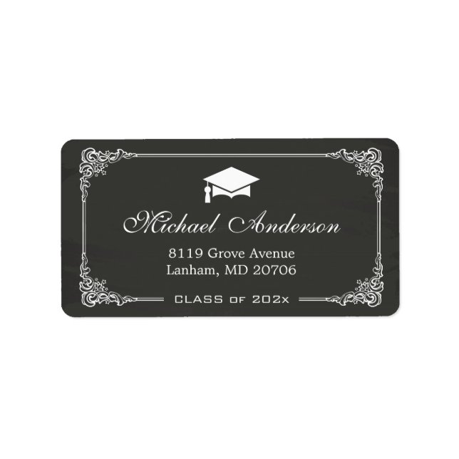 Elegant Chalkboard Graduation Cap Grad Graduate Label (Front)