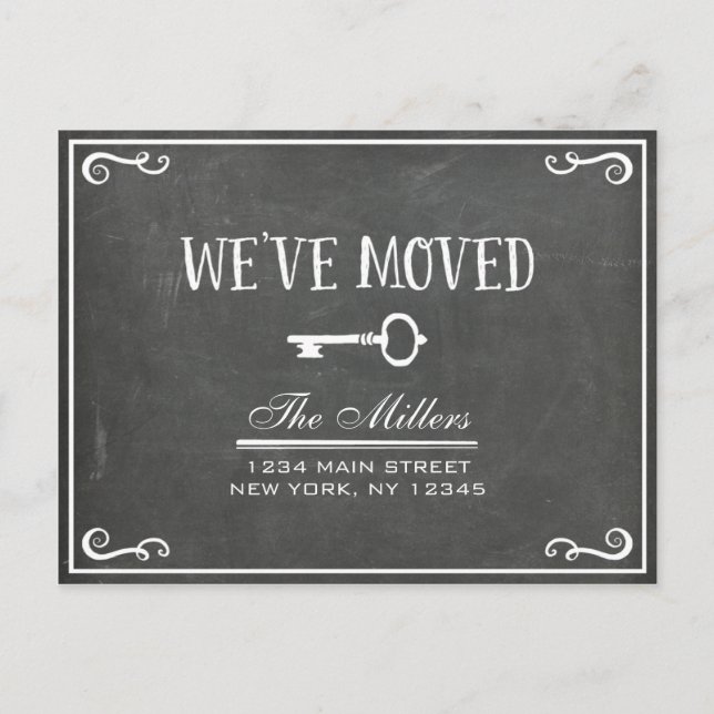 Elegant Chalkboard Key Moving Announcement (Front)