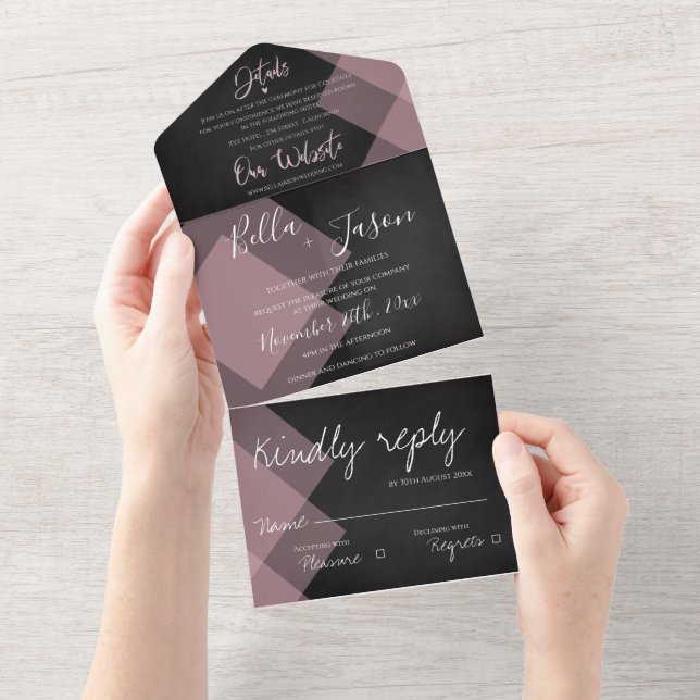 Elegant Chalkboard Pastel Monogram Wedding All In One Invitation (Tearaway)