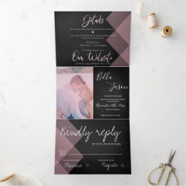 Elegant Chalkboard Pastel Multi-Photo Wedding Tri-Fold Invitation