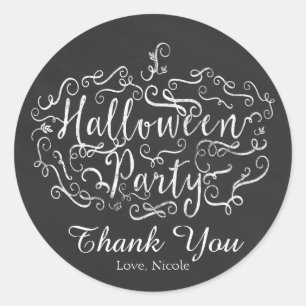 Elegant Chalkboard Pumpkin Halloween Party Classic Round Sticker