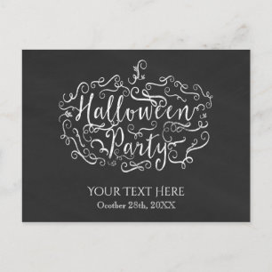 Elegant Chalkboard Pumpkin Halloween Party Invitation Postcard