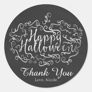 Elegant Chalkboard Pumpkin Happy Halloween Classic Round Sticker