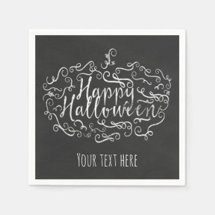 Elegant Chalkboard Pumpkin Happy Halloween Party Napkin