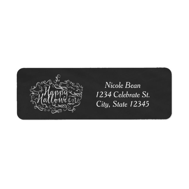 Elegant Chalkboard Pumpkin Happy Halloween Return Address Label (Front)