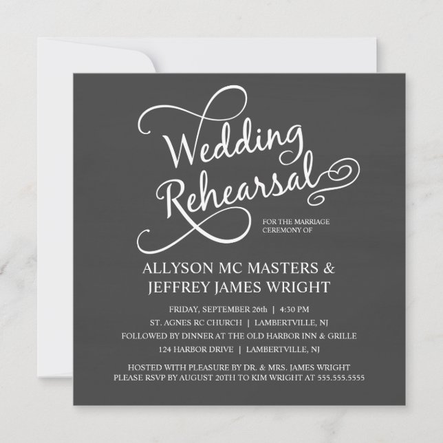 Elegant Chalkboard Rehearsal Dinner Invitations (Front)