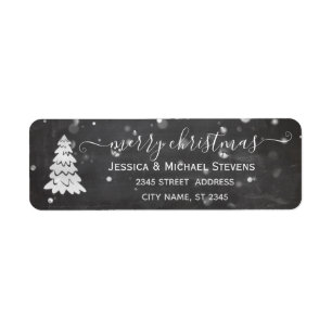 Elegant chalkboard script Christmas tree winter Return Address Label