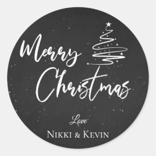 Elegant Chalkboard Script Merry Christmas Tree Classic Round Sticker