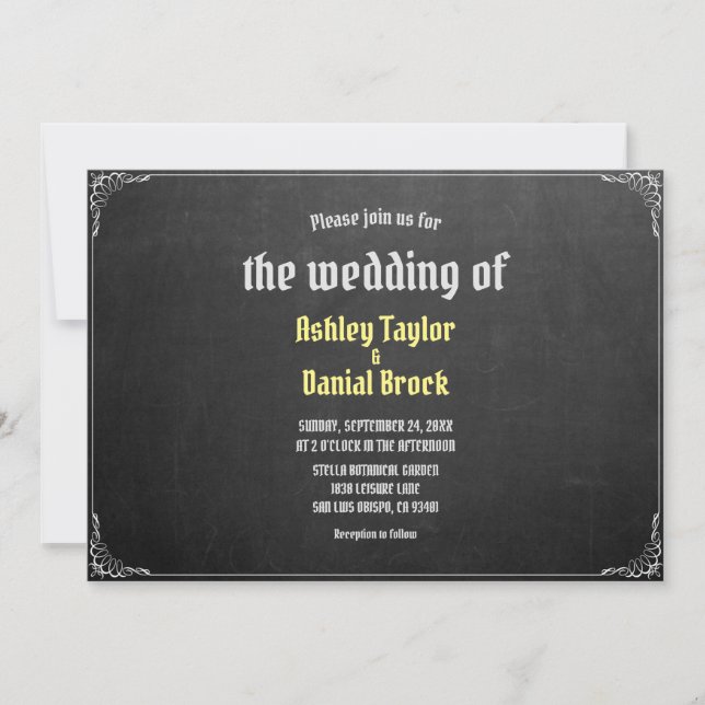 Elegant Chalkboard Simple Script Retro Wedding Invitation (Front)