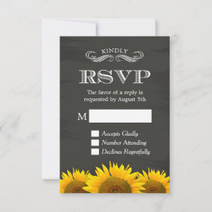Elegant Chalkboard Sunflowers Decor RSVP Reply