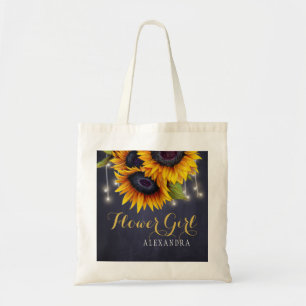 Elegant chalkboard sunflowers wedding flower girl tote bag