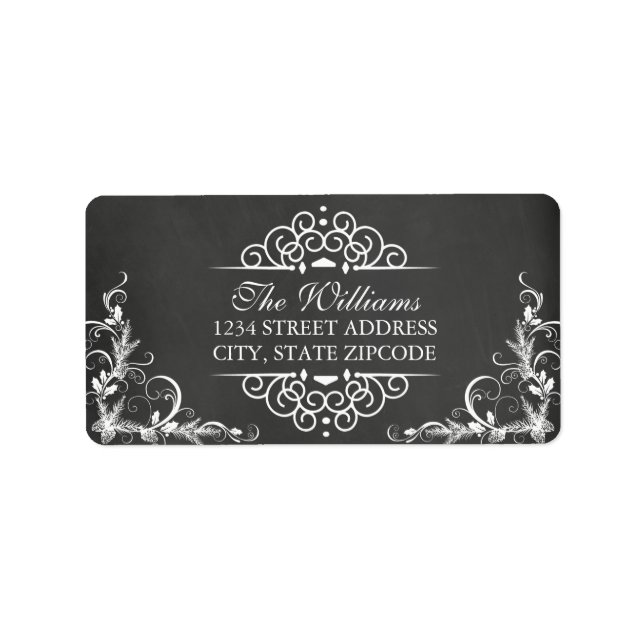 Elegant Chalkboard Swirl Christmas Address Label (Front)