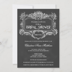 Elegant Chalkboard Vintage Ornament Bridal Shower Invitation