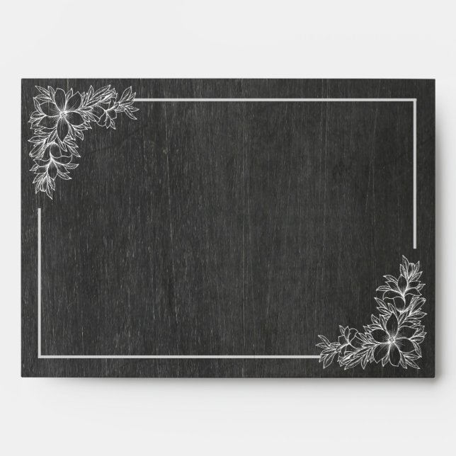 Elegant Chalkboard White Floral Frame Wedding Envelopes (Front)