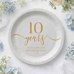 Elegant Champagne 10th Wedding Anniversary Paper Plate