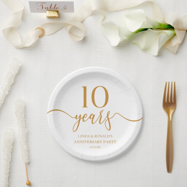 Elegant Champagne 10th Wedding Anniversary Paper Plate (Wedding)