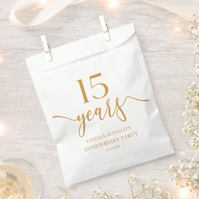 Elegant Champagne 15th Wedding Anniversary Favour Bag (Clipped)
