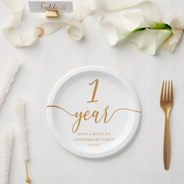 Elegant Champagne 1st Wedding Anniversary Paper Plate (Wedding)