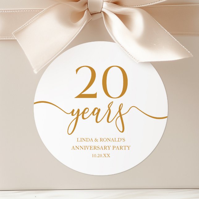 Elegant Champagne 20th Wedding Anniversary Classic Round Sticker (Creator Uploaded)