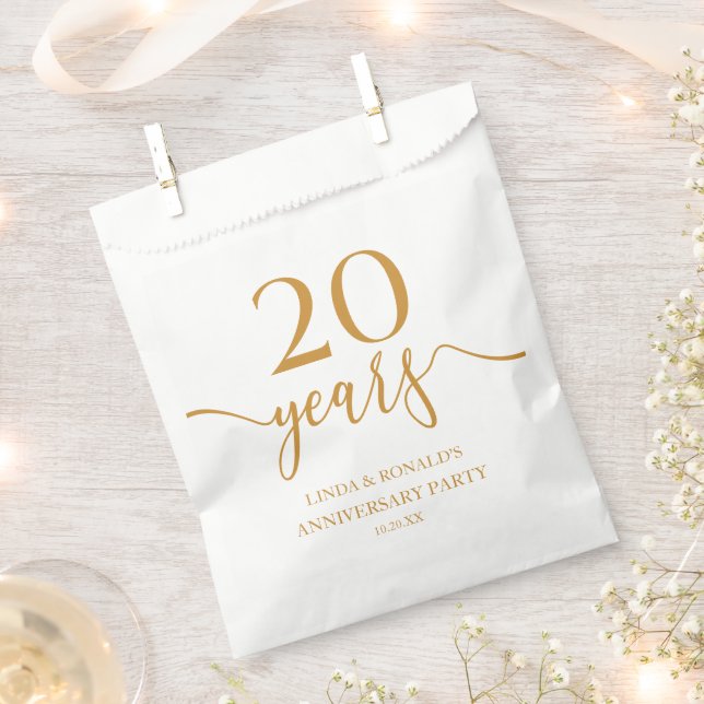 Elegant Champagne 20th Wedding Anniversary Favour Bag (Clipped)