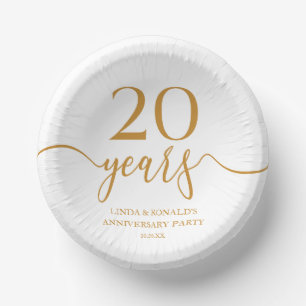 Elegant Champagne 20th Wedding Anniversary Paper Plate