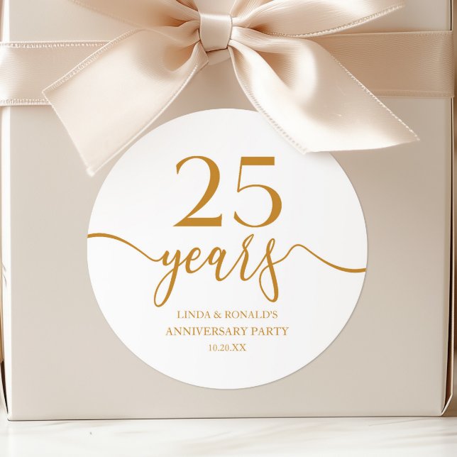 Elegant Champagne 25th Wedding Anniversary Classic Round Sticker (Creator Uploaded)
