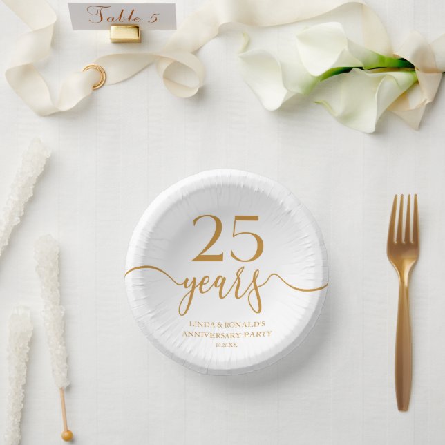 Elegant Champagne 25th Wedding Anniversary Paper Plate (Wedding)