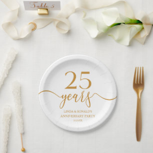 Elegant Champagne 25th Wedding Anniversary Paper Plate