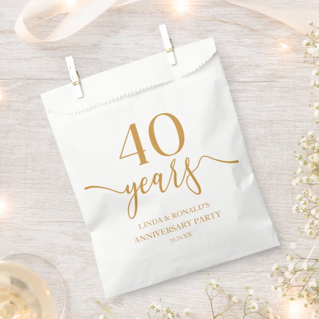 Elegant Champagne 40th Wedding Anniversary Favour Bag (Clipped)