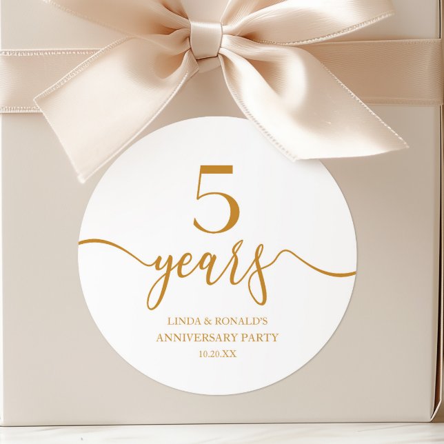 Elegant Champagne 5th Wedding Anniversary Classic Round Sticker (Creator Uploaded)