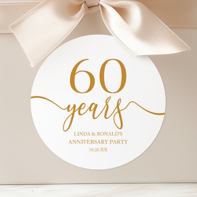 Elegant Champagne 60th Wedding Anniversary Classic Round Sticker (Creator Uploaded)